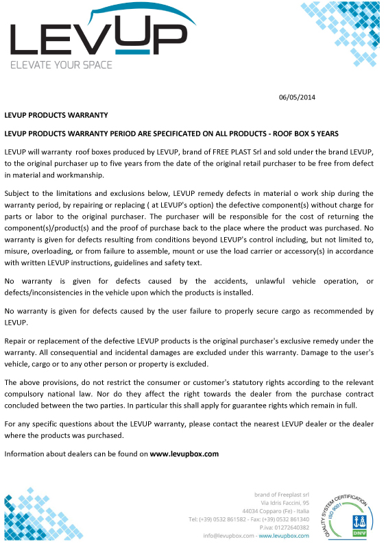 LEVUP warranty document ENG